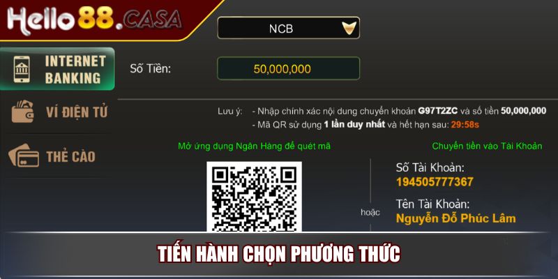 Nạp Tiền HELLO88 Theo Hướng Dẫn Và Phương Thức Phổ Biến 4 Tiến hành chọn phương thức